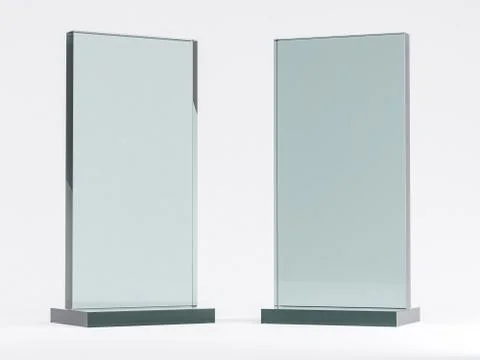Glass stand for booklets on white background. Mockup. 3D Stock Illustration