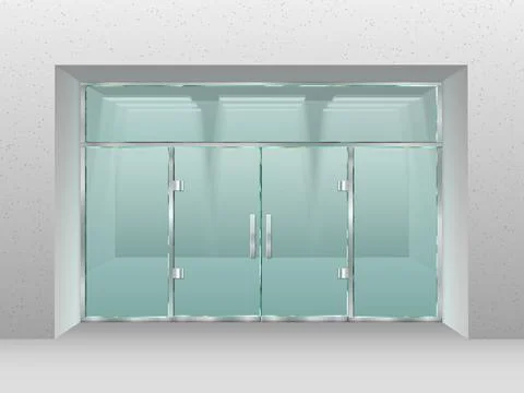 Glass store facade. Shopfront window, retail shop or modern business office.. Illustrazione stock