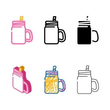 Glass with straw and multistyle handle color icon vector Illustration