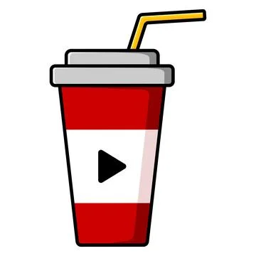 A glass with a straw for drinking and a start button. Vector illustration Illustrazione stock
