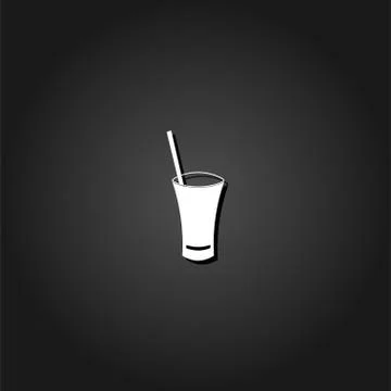 Glass with straw icon flat. Stock Illustration