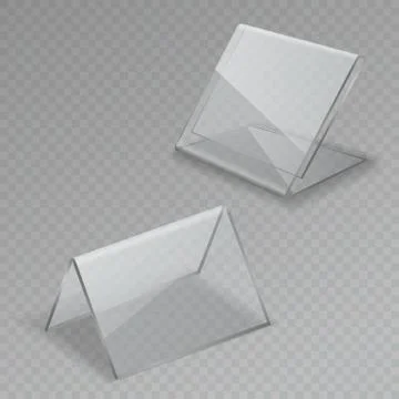 Glass table display. Office blank transparent glass table signs acrylic Illustrazione stock