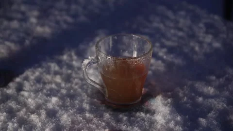 Glass of Tea in the Snow Stock-Footage 144637687