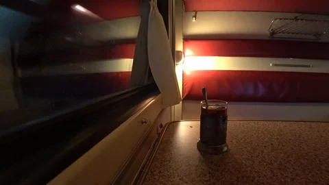 A glass of tea in the train Stock Footage 88327009