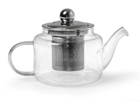 Glass teapot with metal infuser for brewing tea Stock Photos