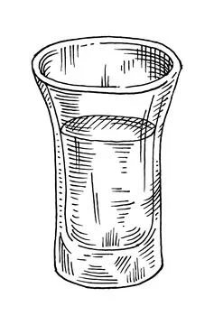 Glass tequila, salt shaker and lime. Hand drawn sketch illustration. Stock Illustration