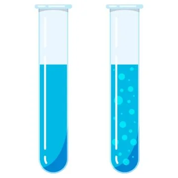 Glass test tubes icon set with blue liquid reagents with and without bubbles  Stock Illustration