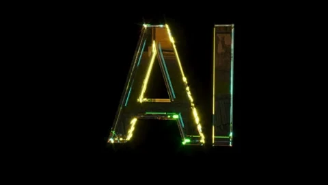 Glass text AI artificial intelligence business on black bg rotate endless Stock Footage 317804817