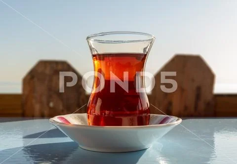 Glass of traditional Turkish tea, Istanbul, Turkey Stock Photos