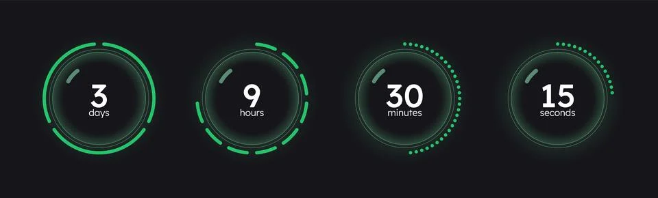 Glass translucent countdown timer set on dark background 库存插图