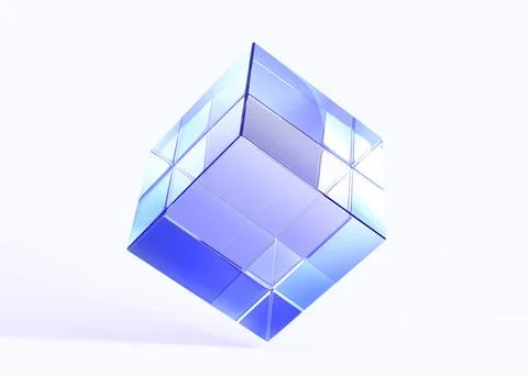 Glass translucent cube, crystal block with hologram gradient texture, 3d render Illustrazione stock