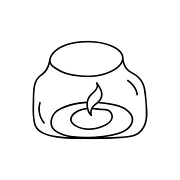 Glass, transparent candlestick, a candle inside the fire burns. Home decor in Illustrazione stock