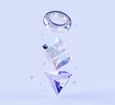 Glass transparent clear triangle, ring and cube box with soap bubbles or water イラスト素材