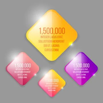 Glass transparent vector rhombus set in yellow, purple and pink Stock Illustration