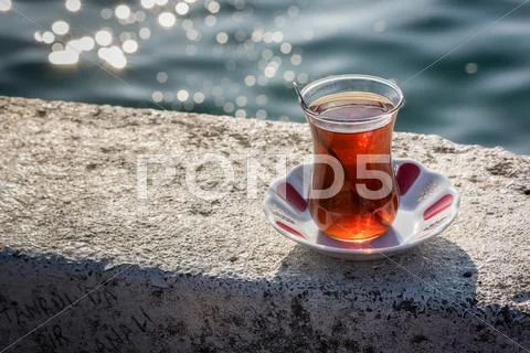 Glass Of Turkish Tea Near Bosphorus