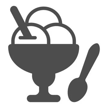 Glass vase ice cream solid icon, icecream concept, three balls ice cream vector Stock Illustration