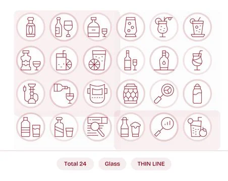 Glass Vector Graphics Pack including 24 Thin Line 256x256 Pixel Aligned Icons Illustrazione stock