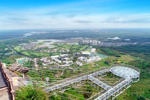 Glass viewing platform on the mountain Stock Photos