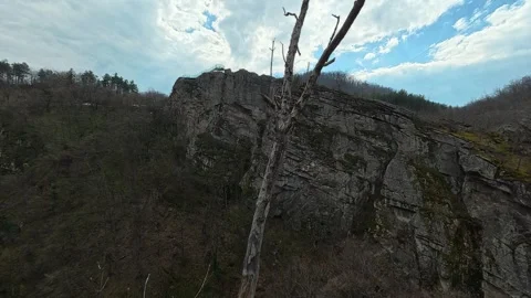 Glass Viewpoint on High Cliff 4K - Modern Skywalk in Remote Canyon Wilderness Stock Footage 332171709