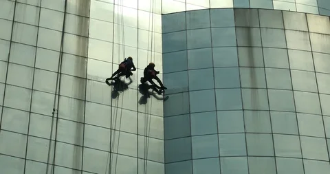 Glass wall cleaning Stock Footage 126720338