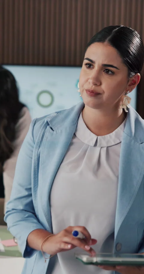 Glass wall, tablet and thinking with business woman in office for brainstorming, Stock Footage 331124373