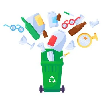 Glass Waste Recycling Cartoon Solid Container Stock Illustration