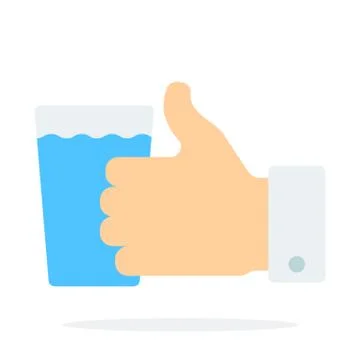 Glass of water with finger up gesture vector flat material design isolated Stock Illustration