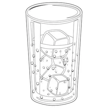 Glass of water with ice cubes. Vector black and white coloring page Stock Illustration