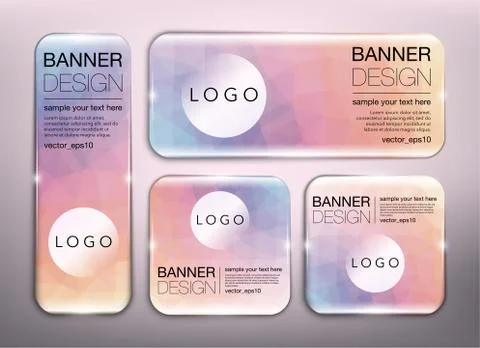 Glass web banners in low poly style design. Ilustración de archivo
