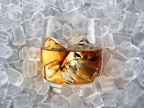 Glass of whiskey, ice cubea. Drinks to entertain at parties.3d render Stock Photos
