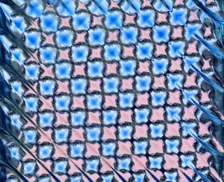 Glass window with block pattern in a hue of blue and pink, square format Stock Photos