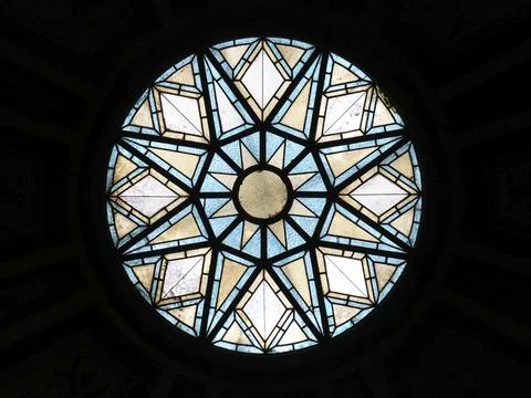 Glass window at the ceiling of a post office in Barcelona Ilustración de archivo