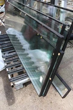 The glass of the window. Construction. Stock Photos