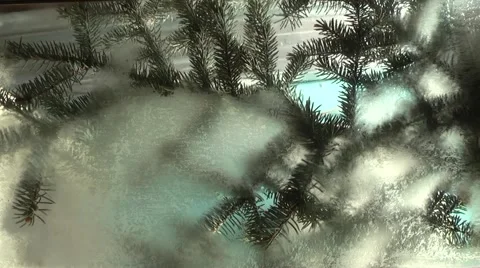 Glass window covered with freezing pattern Stock Footage 960703