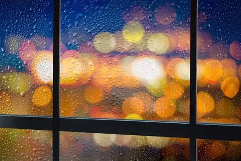 Glass window frame with rain drop Stock Photos