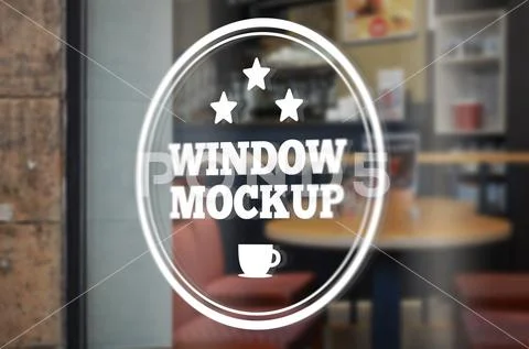 Glass window logo mockup. Coffee shop window PSD-Vorlage