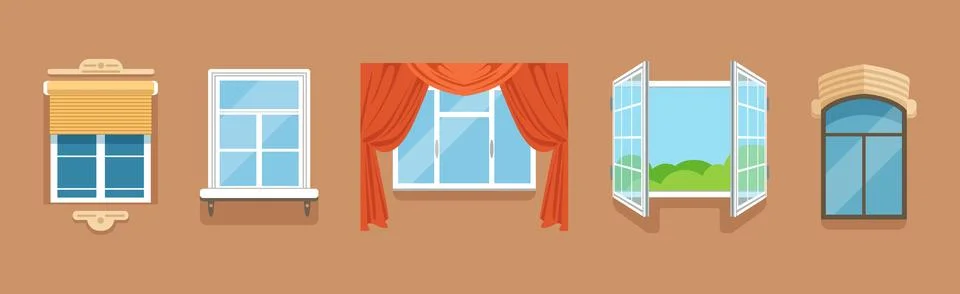Glass Window of Various Type as Architectural Outdoor Object Vector Set Illustrazione stock