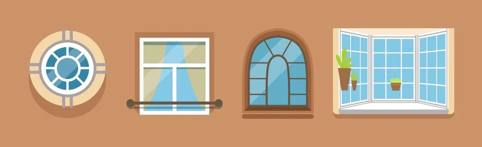 Glass Window of Various Type as Architectural Outdoor Object Vector Set イラスト素材