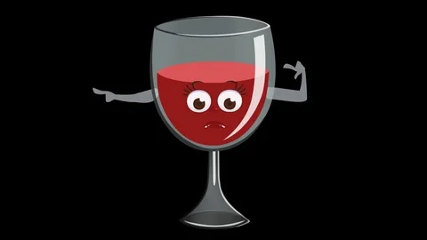 Glass Wine. 12th Pose Left Bad Pointer with Animated Face. Alpha Stock-Footage 72315822