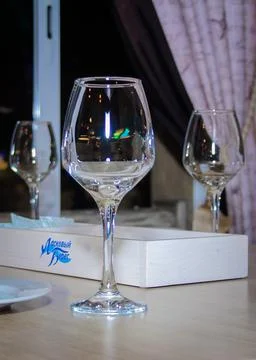 A glass of wine close-up, a served table in a cafe. anapa city 2022 august 22 Stock Photos