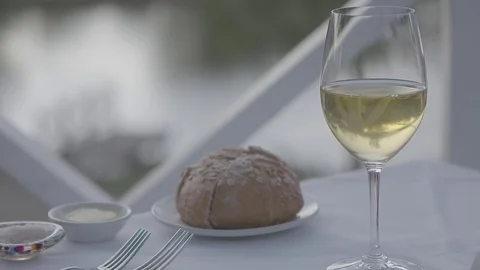 A glass of wine with dinner Stock Footage 74066999