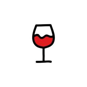 Glass of wine doodle icon, vector color illustration Illustrazione stock