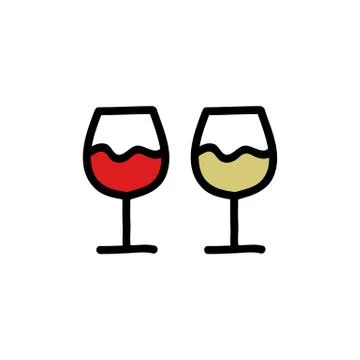 Glass of wine doodle icon, vector color illustration Stock Illustration