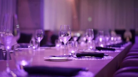 Glass of wine restaurant interior serving dinner Stock Footage