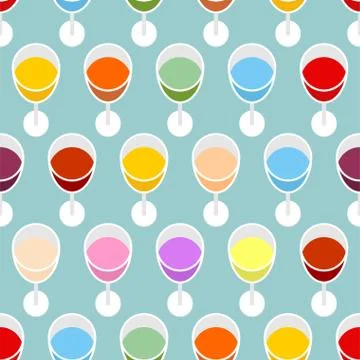 Glass of wine set top view pattern seamless. Drink Alcohol background. Vector Illustrazione stock