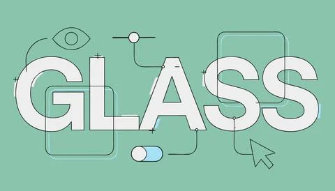 Glass word with technical drawing lines on green background Stock Illustration