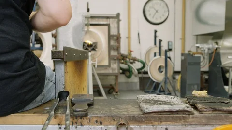 Glassblowers at work in workshop Stock Footage 107893639