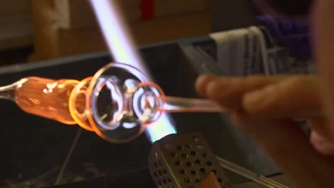 Glassblowing with Torch in Artisan Workshop Stock Footage 309233533