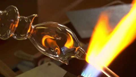 Glassblowing with Torch in Artisan Workshop Stock Footage 309233573