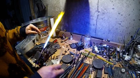 Glassblowing: warming up Stock Footage 45152598